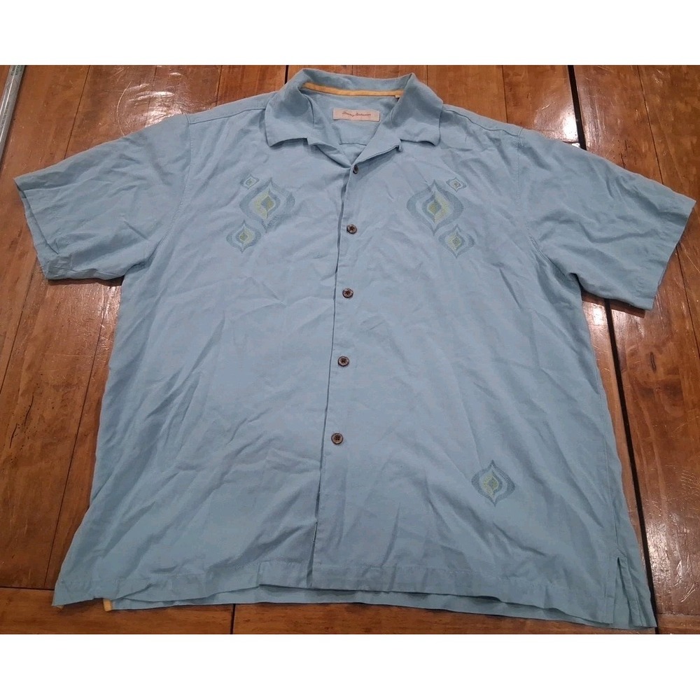 Tommy Bahama Mens xl Short sleeve 100 % Silk Blue